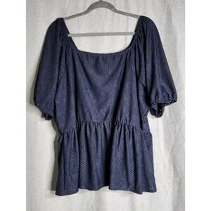 LANE BRYANT Women’s Blouse Size 24 Navy Eyelet 3/4 Sleeve Off The Shoulder